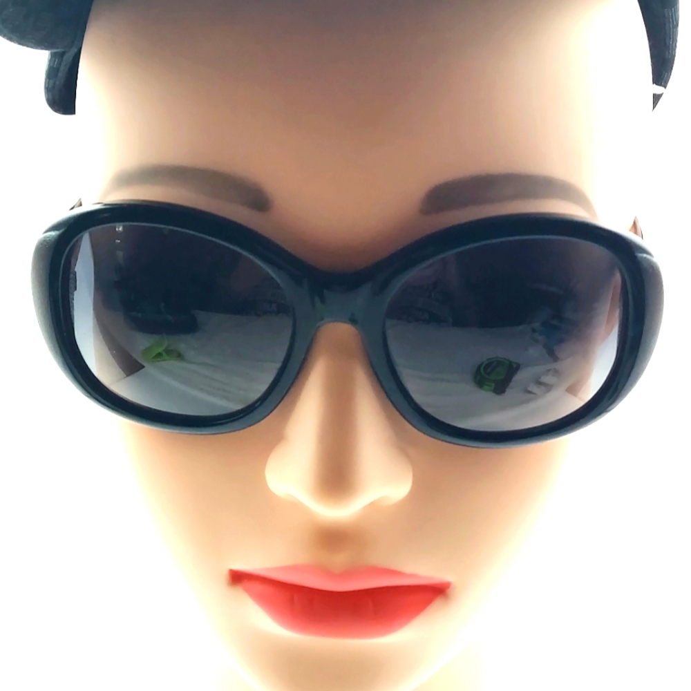 Chanel CC Black Turnlock Sunglasses Quilted Leather Trim With Case